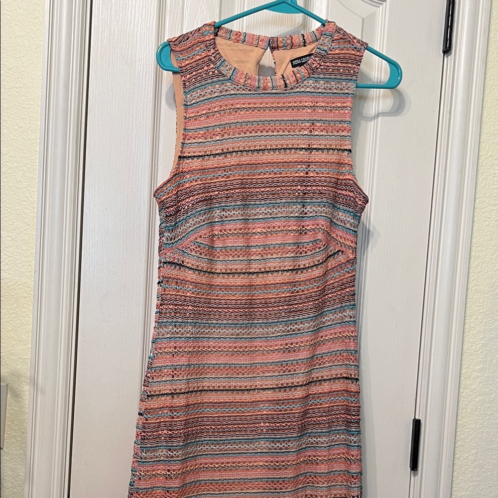Nina Leonard Multicolor bodycon crochet dress